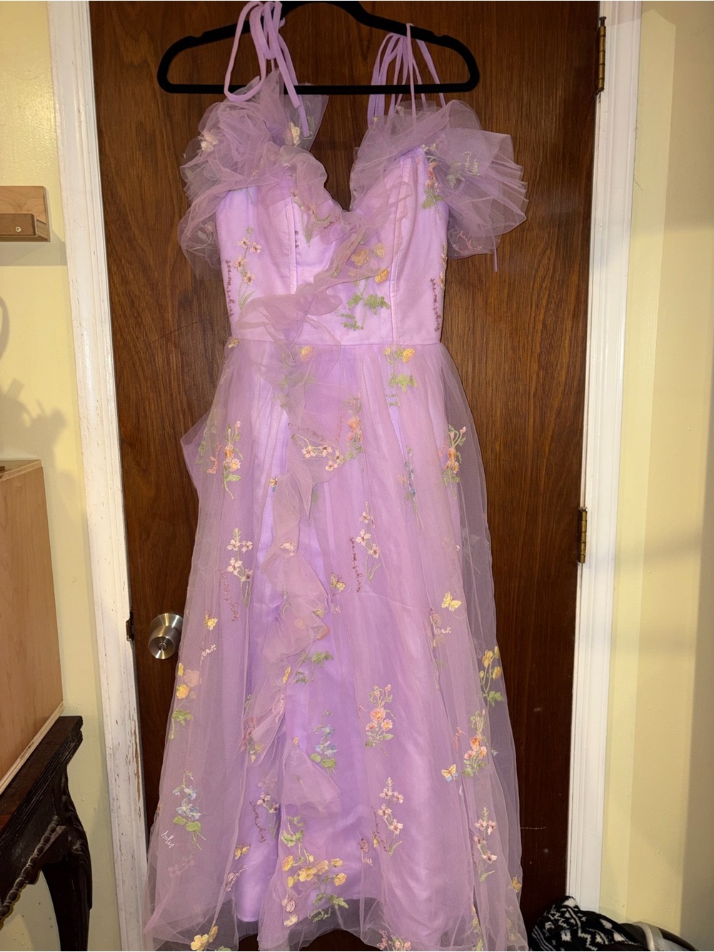 Lilac Floral Tulle Off-Shoulder Corset Dress